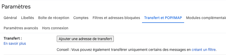 Gmail ajout transfert