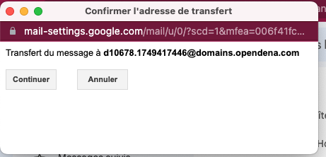 Gmail confirm transfert